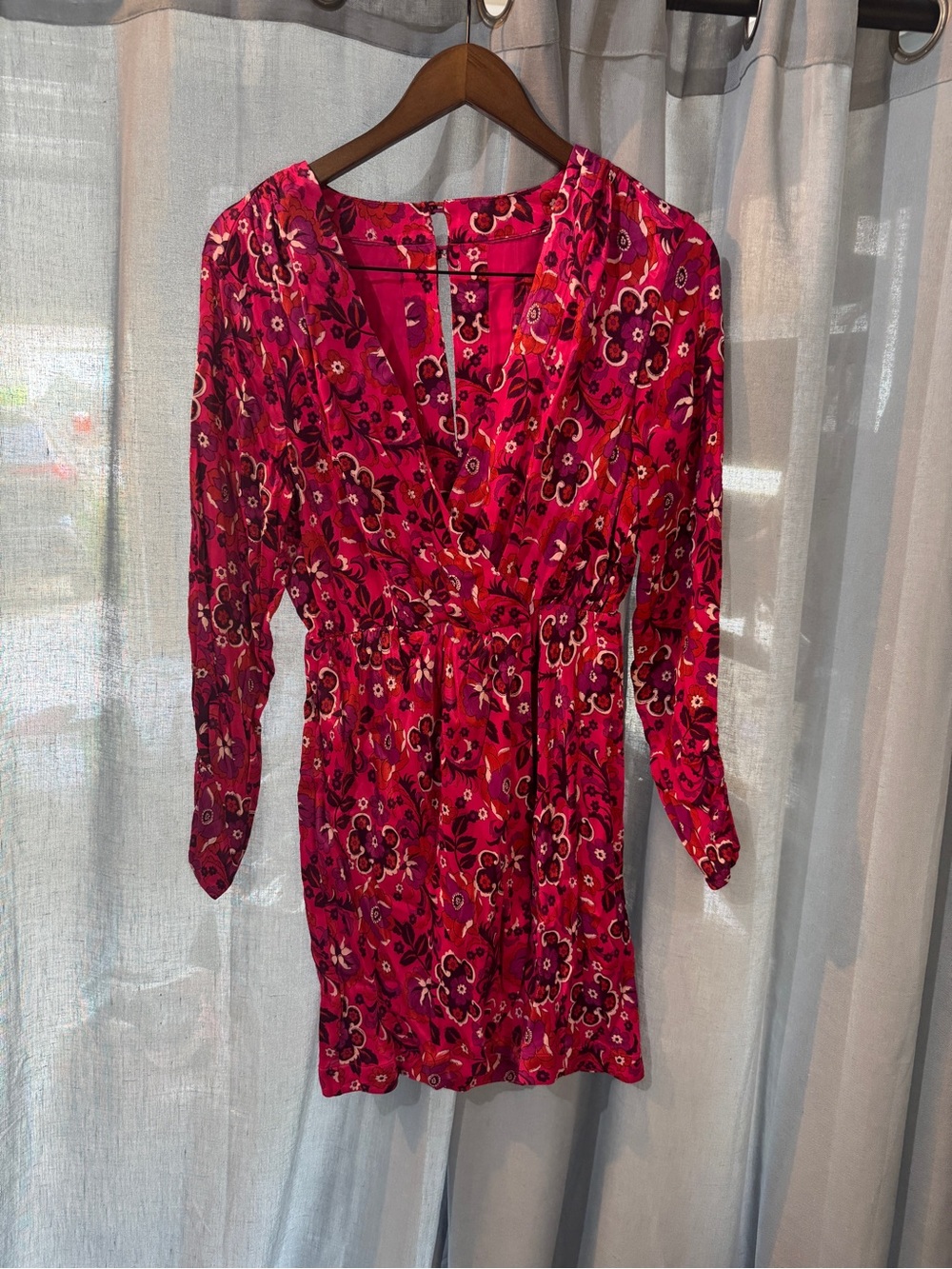 Anthropologie Maeve Fuchsia Floral Long-Sleeve Wrap Dress